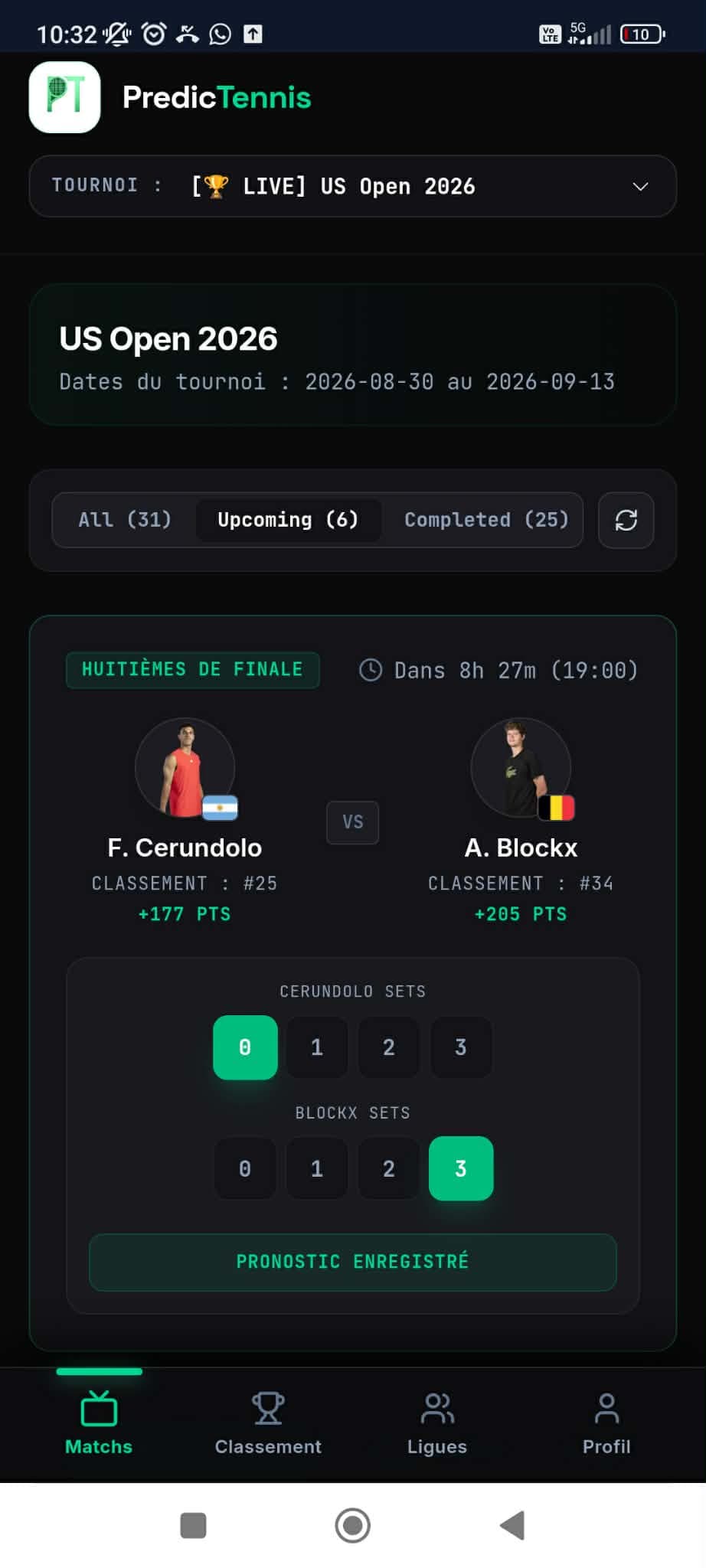 Vista previa de la aplicación PredicTennis en móvil